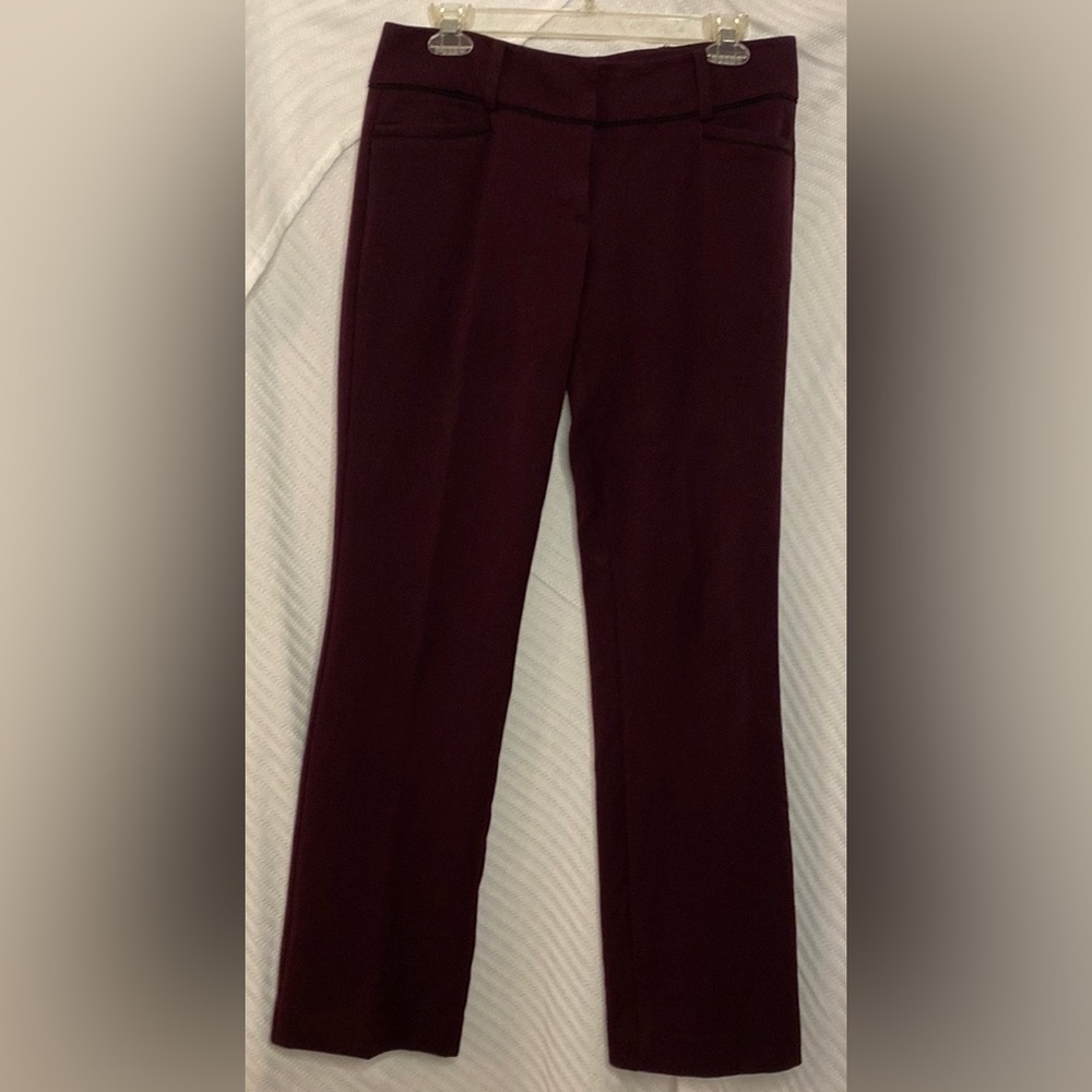 NY&CO Burgundy w/ Black trim Pants 16 inch across waist Size 4. 39 inch length